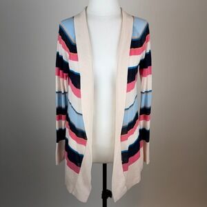 LOFT Multicolor Striped Knit Open Front Cardigan Sweater Duster Womens Sz Small